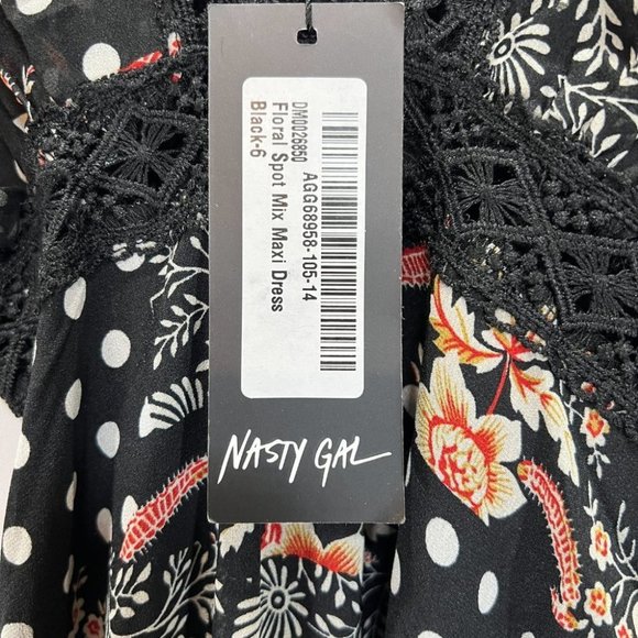 NWT Nasty Gal Black Floral Spot Mix Maxi Dress $80 - Picture 6 of 7
